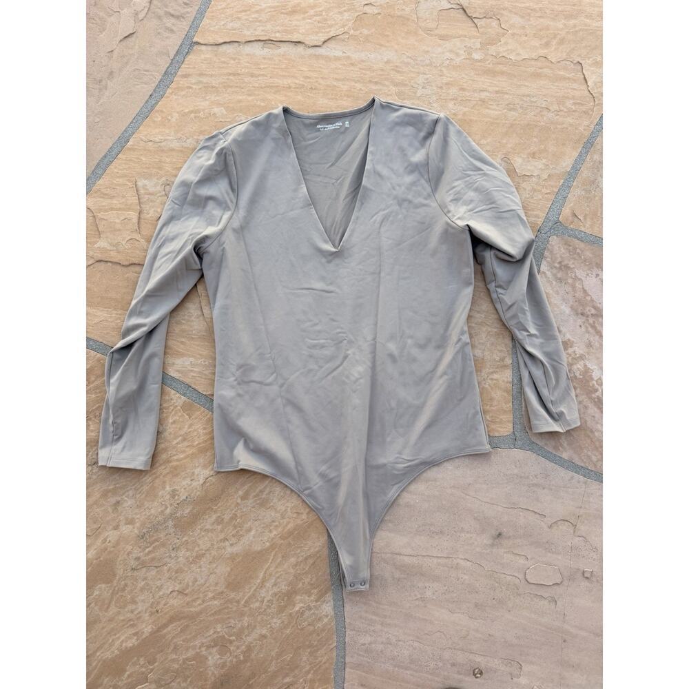 Abercrombie & Fitch Bodysuit Taupe XXL Double Lined Long Sleeve